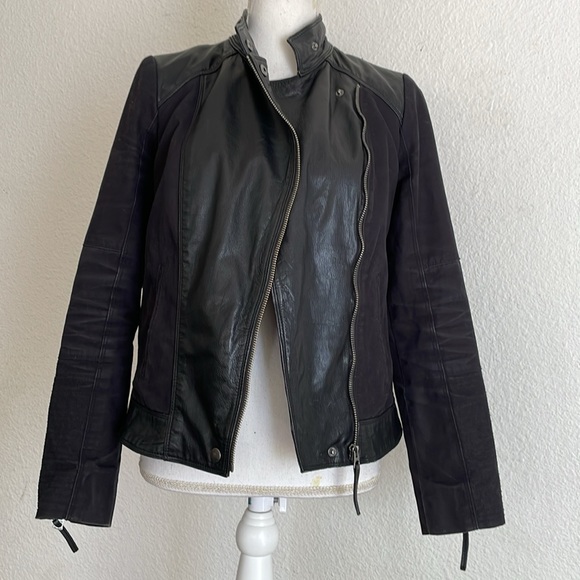 Lucky Brand Leather and Cotton Moto Jacket - Picture 4 of 14